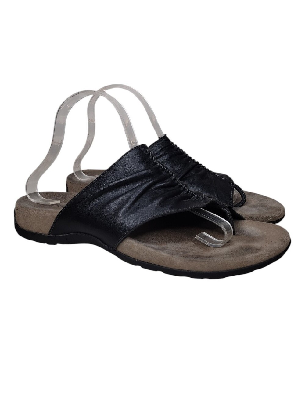 Taos Gift 2 Black Leather Ruched Braided Comfort Slide Sandals Sz 10